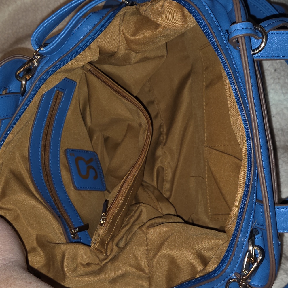 Sondra Roberts 2 Blue Leather Crossbody Satchel $300 Estimated Retail GUC - Picture 3 of 16
